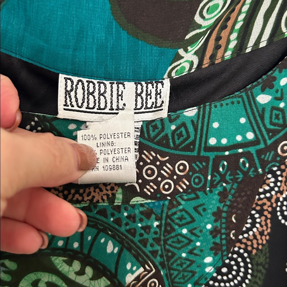 Robbie Bee Teal and Black Tiered Sleeveless Patterned Dress - Picture 2 of 6
